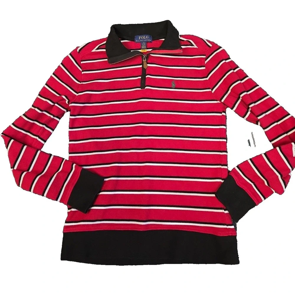 Polo Ralph Lauren Boys L (14-16) Striped Quarter Zip Pullover Polo Sweater Shirt